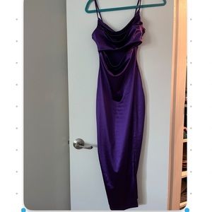 Purple satin midi dress